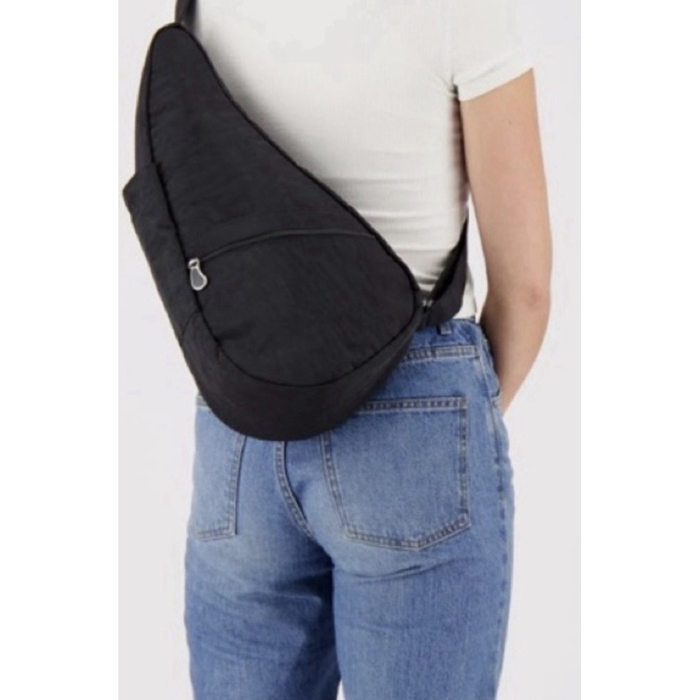 AmeriBag Healthy Back Sling Backpack Black Leather 19" Nylon Crossbody Daypack - Picture 2 of 14